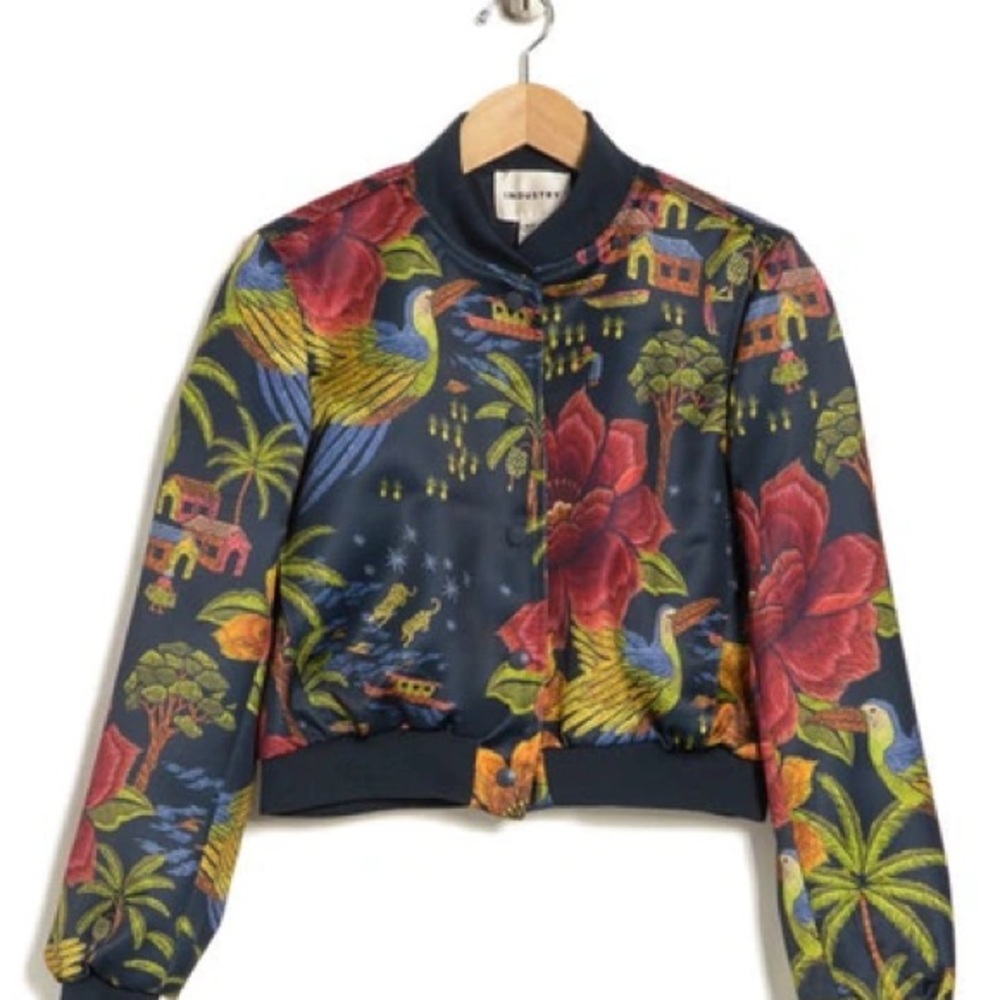 CROP BOMBER JACKET IN TROPICAL BLOOM